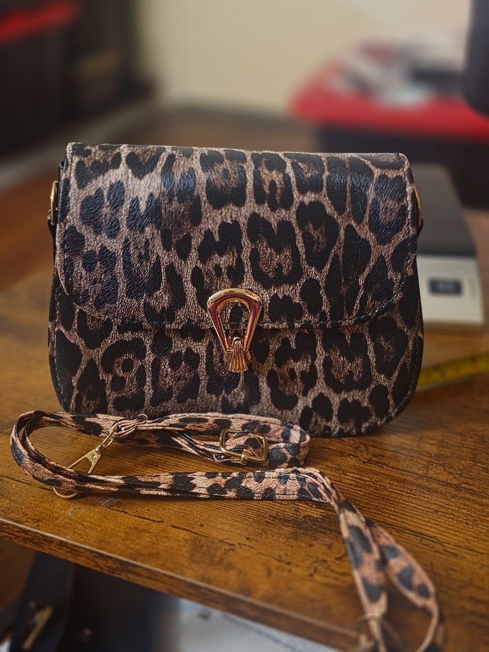 Leopard Print Crossbody Bag with Gold Hardware